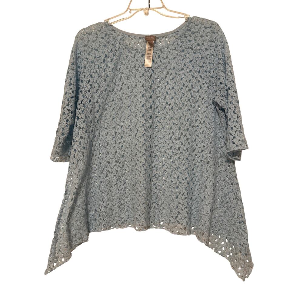 Chico's Crochet/Lace Light Blue Tunic, Size 3